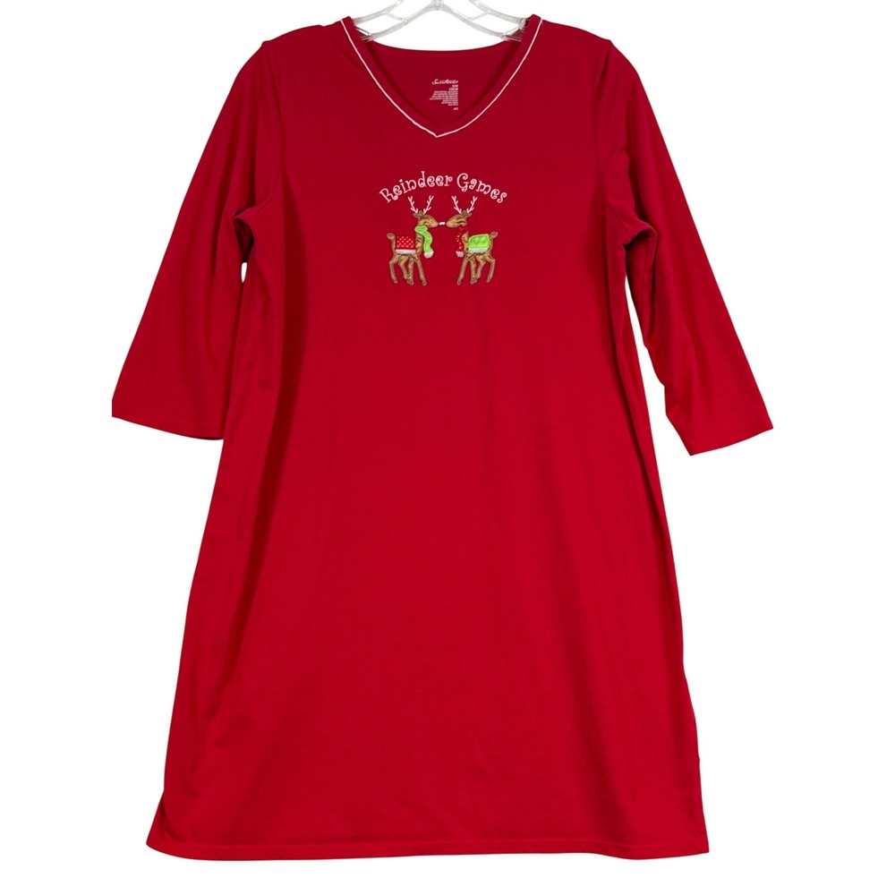 Secret Treasures Red Reindeer Games Christmas Nightgown Sleep Shirt Womens S/M